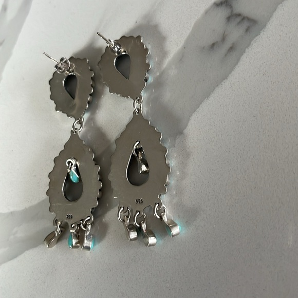 Native American Turquoise And Sterling Dangle Earrings - Picture 6 of 8
